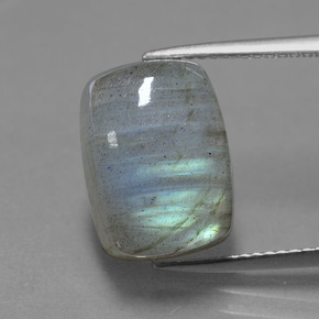 9.30캐럿 천연 그레이 블루 광택 라브라도라이트, 쿠션 컷, 13.6×9.9 mm, 투명한
