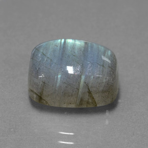 9.30캐럿 천연 그레이 블루 광택 라브라도라이트, 쿠션 컷, 13.6×9.9 mm, 투명한