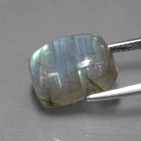 9.30캐럿 천연 그레이 블루 광택 라브라도라이트, 쿠션 컷, 13.6×9.9 mm, 투명한