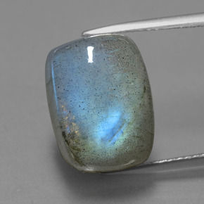 10.87캐럿 천연 그레이 블루 광택 라브라도라이트, 쿠션 컷, 14.1×10.2 mm, 투명한