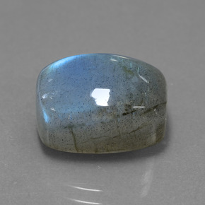 10.87캐럿 천연 그레이 블루 광택 라브라도라이트, 쿠션 컷, 14.1×10.2 mm, 투명한