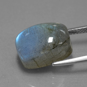 10.87캐럿 천연 그레이 블루 광택 라브라도라이트, 쿠션 컷, 14.1×10.2 mm, 투명한