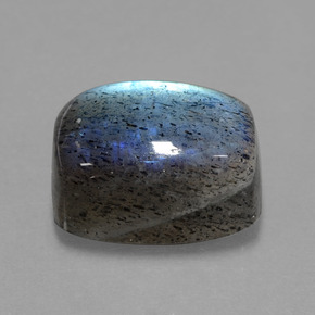 10.49캐럿 천연 그레이 블루 광택 라브라도라이트, 쿠션 컷, 13.9×10 mm, 투명한