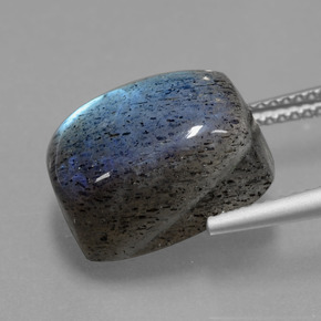 10.49캐럿 천연 그레이 블루 광택 라브라도라이트, 쿠션 컷, 13.9×10 mm, 투명한