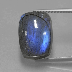 9.02캐럿 천연 그레이 블루 광택 라브라도라이트, 쿠션 컷, 13.6×9.8 mm, 투명한