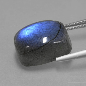 9.02캐럿 천연 그레이 블루 광택 라브라도라이트, 쿠션 컷, 13.6×9.8 mm, 투명한