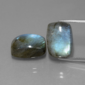 캐럿 천연 그레이 블루 광택 라브라도라이트 보석, 쿠션 컷, 13.9×9.7 mm, 투명한