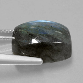 9.61캐럿 천연 그레이 블루 광택 라브라도라이트, 쿠션 컷, 13.9×9.9 mm, 투명한