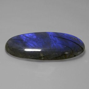 135.49캐럿 천연 그레이 블루 광택 라브라도라이트, 타원형 컷, 59.3×32.1 mm, 투명한