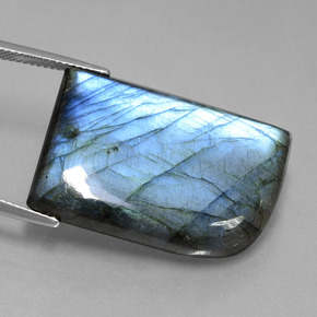 39.46캐럿 천연 그레이 블루 광택 라브라도라이트, 멋진 모양, 29.4×19.4 mm, 투명한