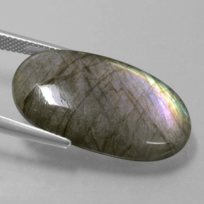 18.41캐럿 천연 그레이 블루 쉰 조회 장석, 타원형 컷, 투명한