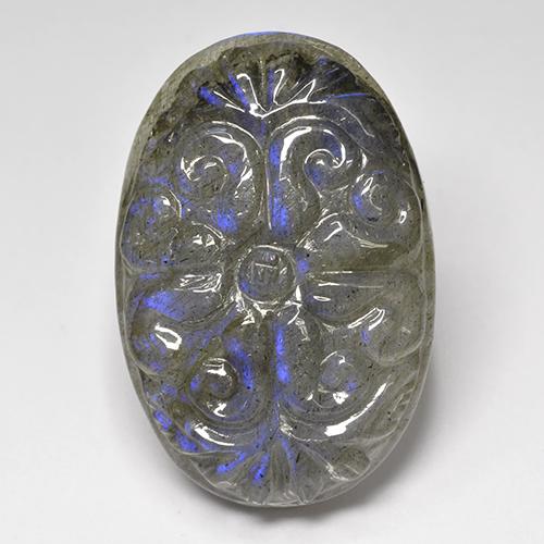 36.75캐럿 천연 멀티컬러 라브라도라이트, 타원형 컷, 31.3×21.2 mm, 투명한