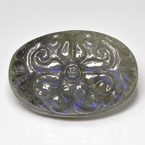 36.75캐럿 천연 멀티컬러 라브라도라이트, 타원형 컷, 31.3×21.2 mm, 투명한