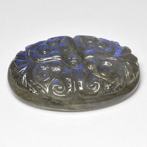 36.75캐럿 천연 멀티컬러 라브라도라이트, 타원형 컷, 31.3×21.2 mm, 투명한