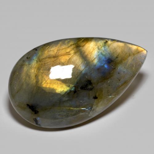45.68캐럿 천연 멀티컬러 라브라도라이트, 배 모양, 38.3×23.1 mm, 불투명체