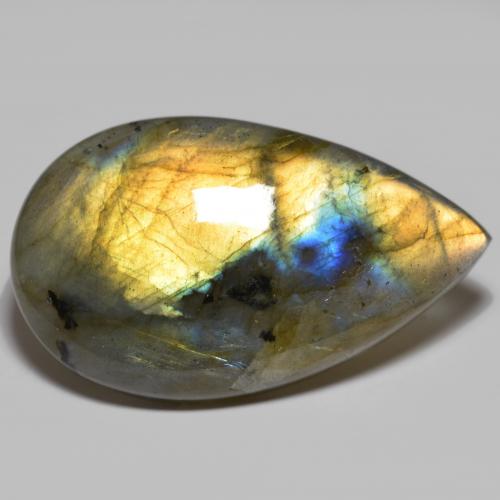 45.68캐럿 천연 멀티컬러 라브라도라이트, 배 모양, 38.3×23.1 mm, 불투명체