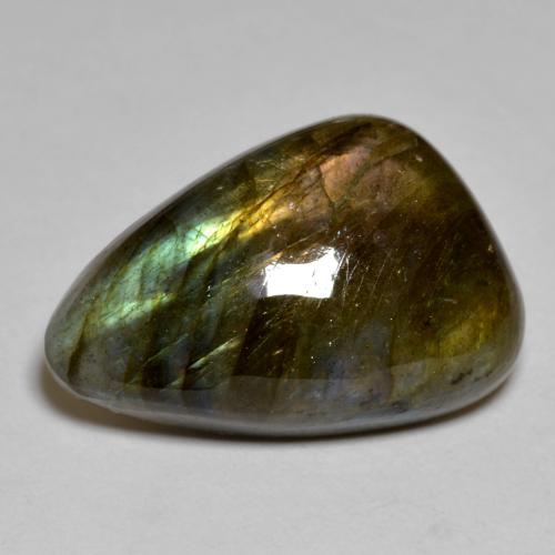 15.44캐럿 천연 멀티컬러 라브라도라이트, 멋진 모양, 20.7×13.6 mm, 불투명체