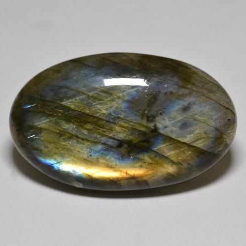 76.91캐럿 천연 멀티컬러 라브라도라이트, 타원형 컷, 41×25.2 mm, 투명한
