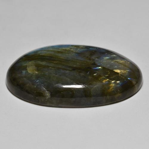 76.91캐럿 천연 멀티컬러 라브라도라이트, 타원형 컷, 41×25.2 mm, 투명한