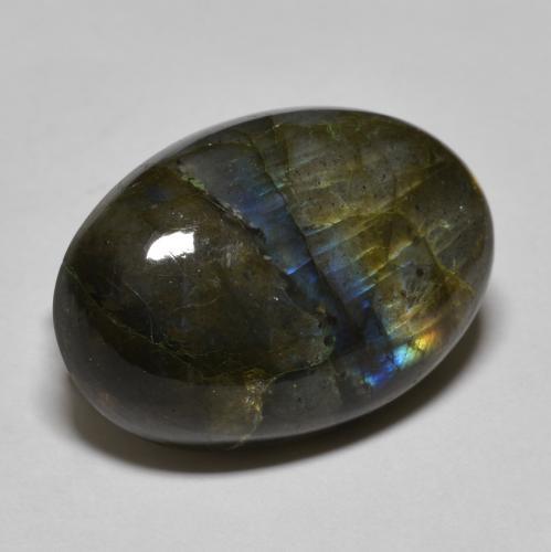 20.40캐럿 천연 멀티컬러 라브라도라이트, 타원형 컷, 21.7×15.1 mm, 투명한