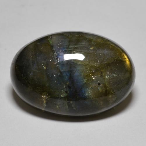20.40캐럿 천연 멀티컬러 라브라도라이트, 타원형 컷, 21.7×15.1 mm, 투명한