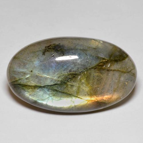 24.23캐럿 천연 멀티컬러 라브라도라이트, 타원형 컷, 27.5×16.1 mm, 불투명체