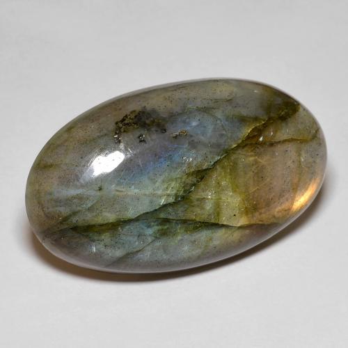 24.23캐럿 천연 멀티컬러 라브라도라이트, 타원형 컷, 27.5×16.1 mm, 불투명체