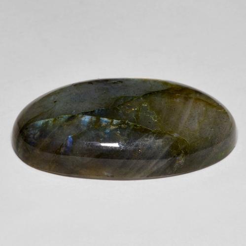 24.23캐럿 천연 멀티컬러 라브라도라이트, 타원형 컷, 27.5×16.1 mm, 불투명체