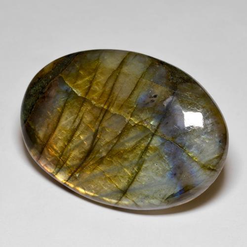 93.87캐럿 천연 멀티컬러 라브라도라이트, 타원형 컷, 43.6×30.4 mm, 불투명체