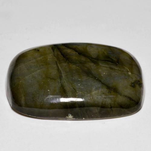 52.60캐럿 천연 멀티컬러 라브라도라이트, 쿠션 컷, 31.6×24.2 mm, 불투명체