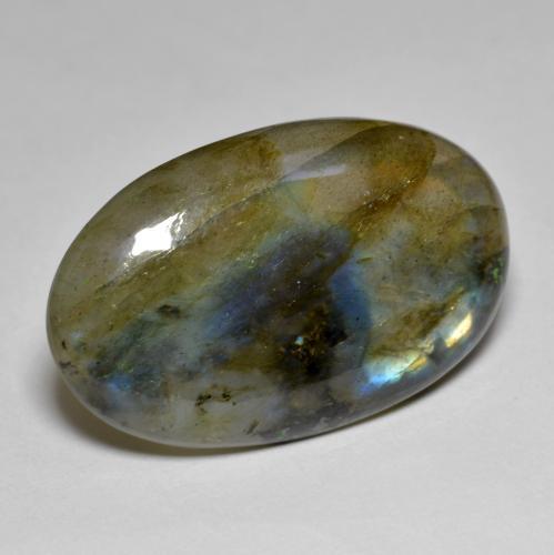 15.47캐럿 천연 멀티컬러 라브라도라이트, 타원형 컷, 24.8×15.5 mm, 투명한