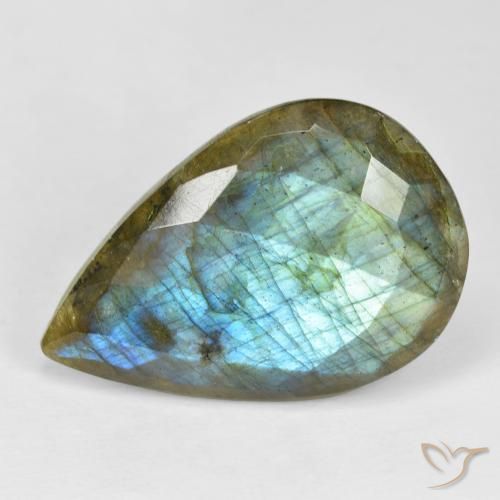 22.68ct 자연스러운 다색 조회 장석, 배 모양, 불투명체