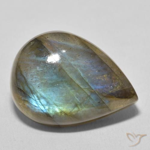 17.48캐럿 천연 멀티컬러 라브라도라이트, 배 모양, 20.4×15 mm, 투명한