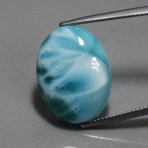 15.87캐럿 천연 블루 라리마, 타원형 컷, 20.2×15.2 mm, 불투명체