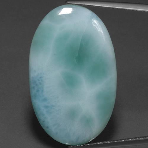21.67캐럿 천연 밝은 녹색을 띤 파란색 라리마, 타원형 컷, 33×20.5 mm, 불투명체