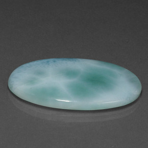 21.67캐럿 천연 밝은 녹색을 띤 파란색 라리마, 타원형 컷, 33×20.5 mm, 불투명체
