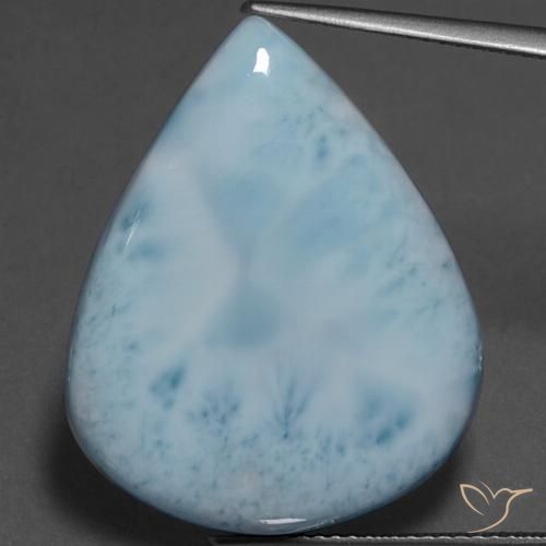 27.41캐럿 천연 라이트 블루 그린 라리마, 배 모양, 26.7×21.6 mm, 불투명체