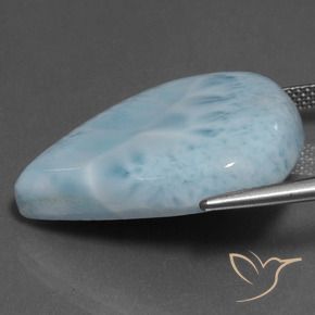 27.41캐럿 천연 라이트 블루 그린 라리마, 배 모양, 26.7×21.6 mm, 불투명체