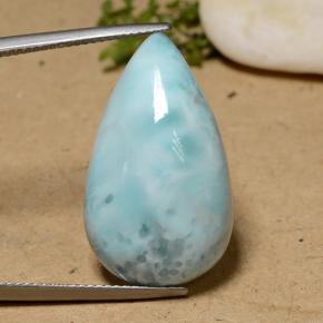 22.75캐럿 천연 밝은 녹색을 띤 파란색 라리마, 배 모양, 26.4×15.5 mm, 불투명체