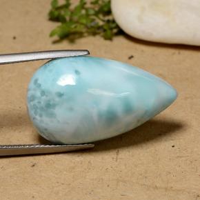 22.75캐럿 천연 밝은 녹색을 띤 파란색 라리마, 배 모양, 26.4×15.5 mm, 불투명체