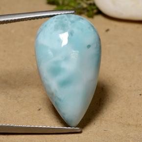 22.75캐럿 천연 밝은 녹색을 띤 파란색 라리마, 배 모양, 26.4×15.5 mm, 불투명체