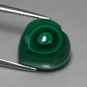 12.10캐럿 천연 여러 가지 빛깔의 녹색 말라카이트, 하트 모양, 12.9×12.8 mm, 불투명체