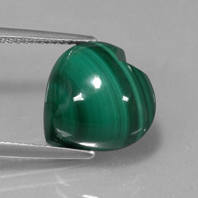 10.71캐럿 천연 여러 가지 빛깔의 녹색 말라카이트, 하트 모양, 13×12.8 mm, 불투명체