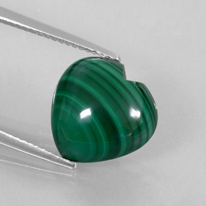 8.74캐럿 천연 여러 가지 빛깔의 녹색 말라카이트, 하트 모양, 13×12.9 mm, 불투명체