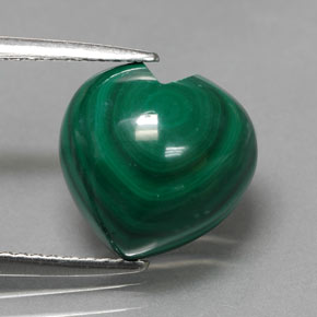 7.53캐럿 천연 여러 가지 빛깔의 녹색 말라카이트, 하트 모양, 11.2×11.1 mm, 불투명체