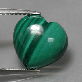 5.31캐럿 천연 여러 가지 빛깔의 녹색 말라카이트, 하트 모양, 11.1×10.8 mm, 불투명체