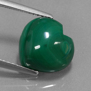 5.63캐럿 천연 여러 가지 빛깔의 녹색 말라카이트, 하트 모양, 11.1×10.8 mm, 불투명체
