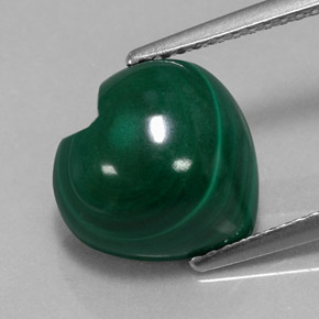6.51캐럿 천연 여러 가지 빛깔의 녹색 말라카이트, 하트 모양, 11.1×10.9 mm, 불투명체