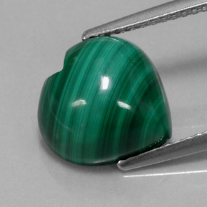 6.03캐럿 천연 여러 가지 빛깔의 녹색 말라카이트, 하트 모양, 11×10.9 mm, 불투명체