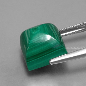 9.86캐럿 천연 여러 가지 빛깔의 녹색 말라카이트, 스퀘어, 12.2×10.1 mm, 불투명체